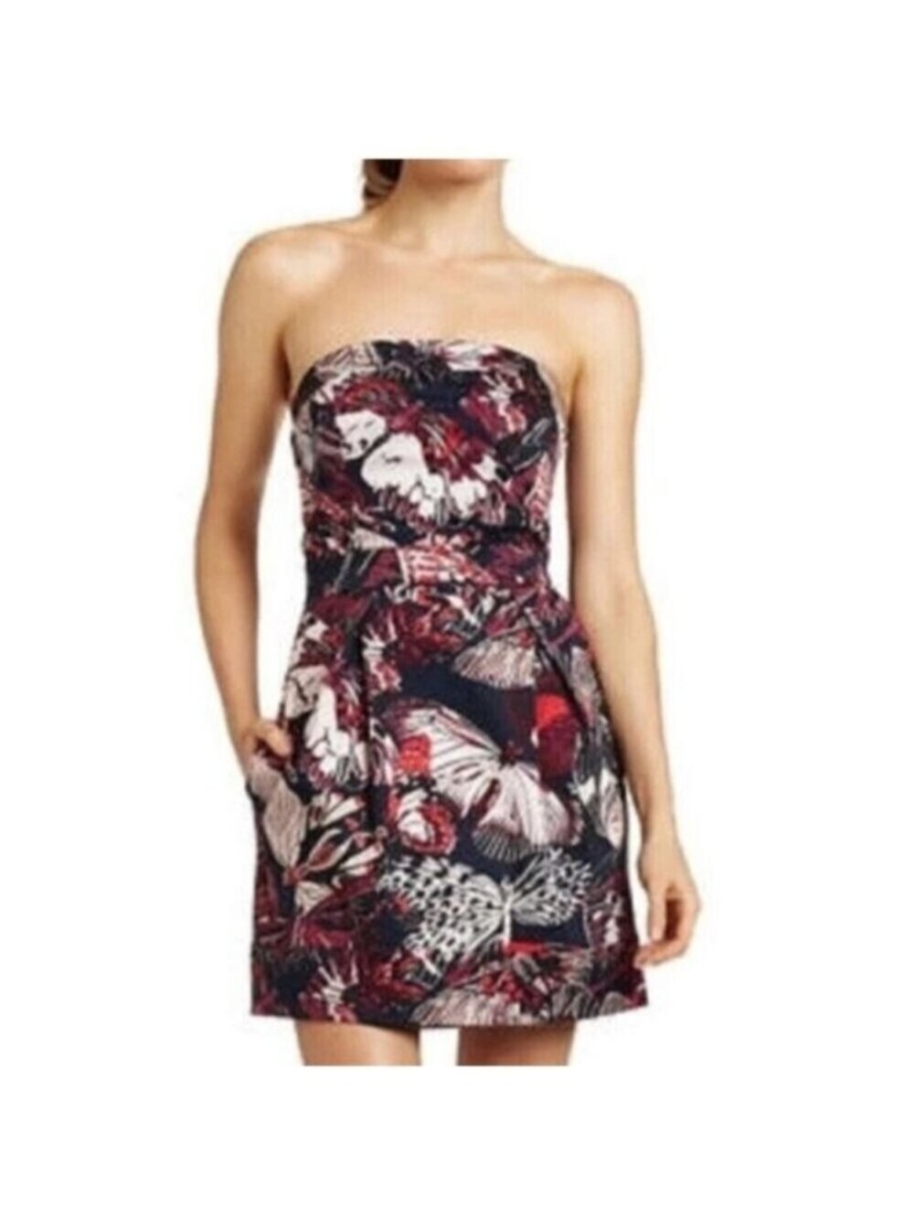 French Connection Strapless Butterfly Floral Mini Dress Pockets 4 0265